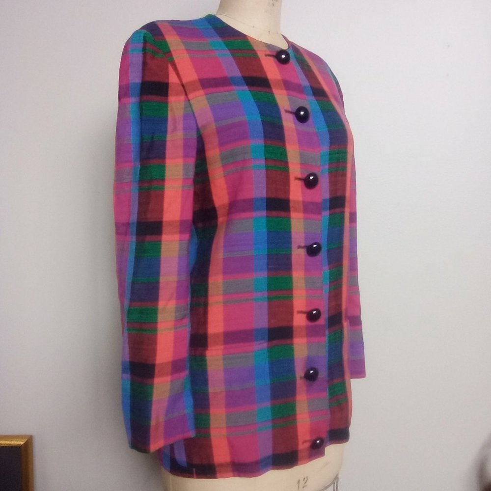 Vintage Jaeger Multicolor Madras Plaid Blazer Jacket